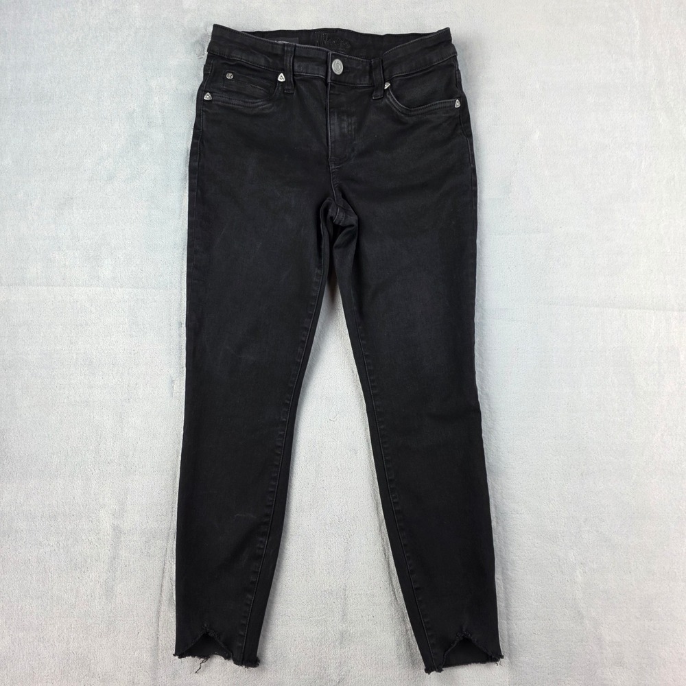 Kut from the Kloth Carlo Ankle Skinny Jeans Black Raw Hem Size 6 Distressed